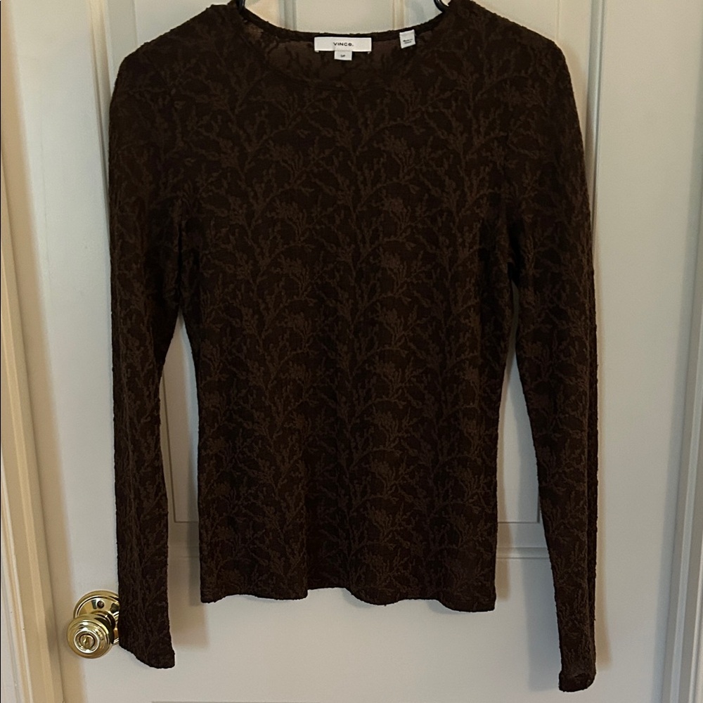 Vince Brown Textured Long Sleeve Top size S